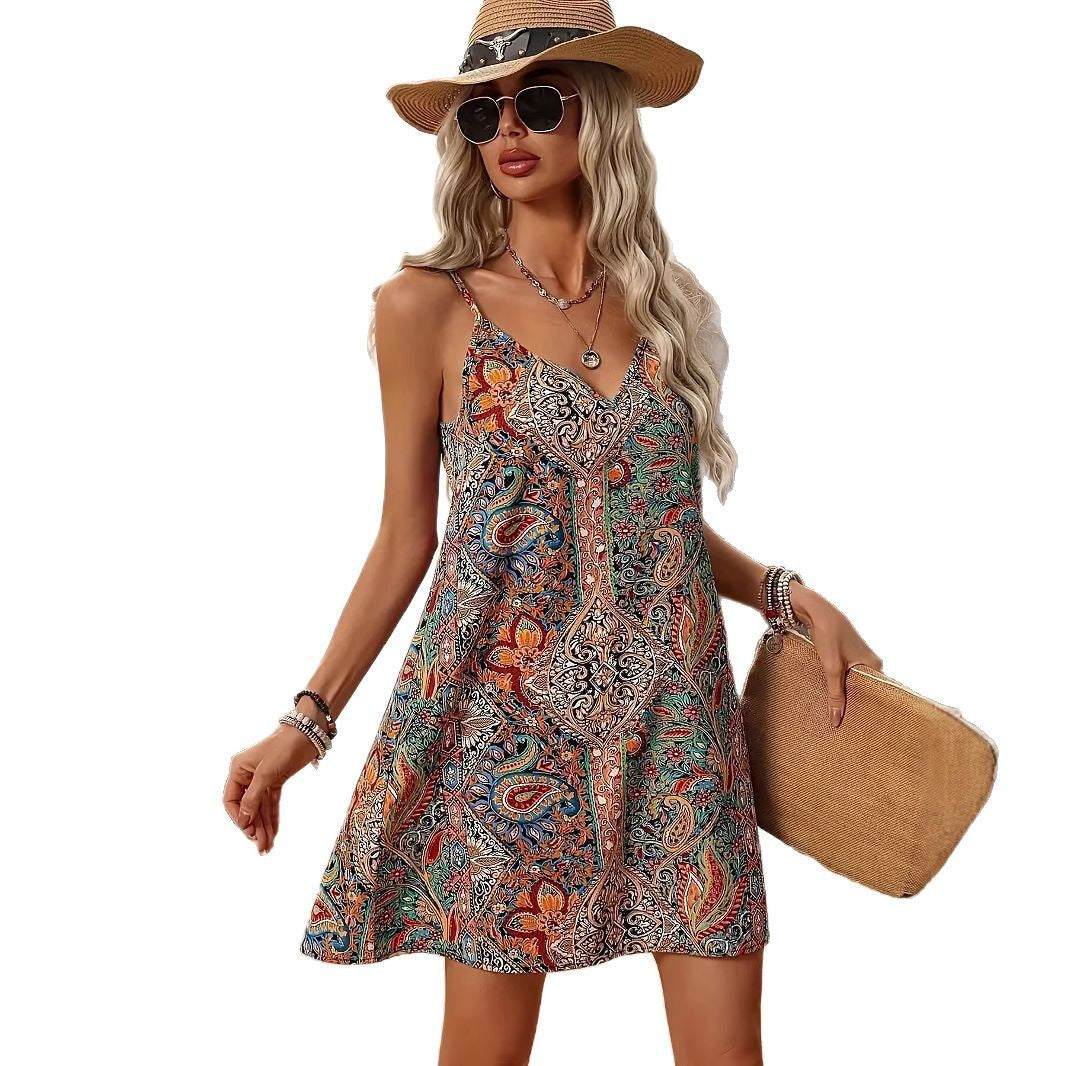 Bohemian Print Summer Slip Dress