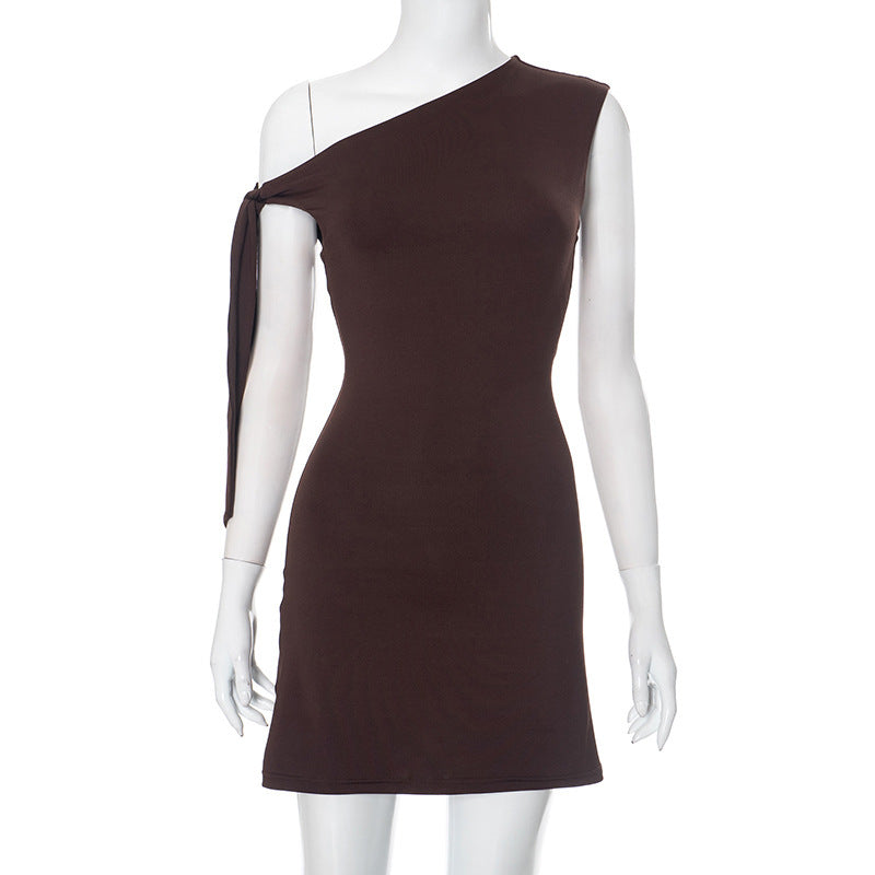 Chic One-Shoulder Lace-Up Midi Dress