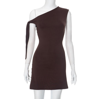 Chic One-Shoulder Lace-Up Midi Dress