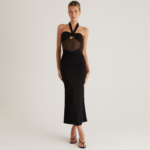 Halter Backless Tulle Evening Dress