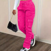 Pure Color Thickened Sweater Fabric Casual Drawstring Pile Pants