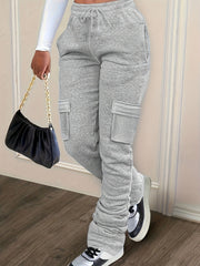 Pure Color Thickened Sweater Fabric Casual Drawstring Pile Pants