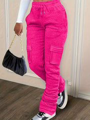 Pure Color Thickened Sweater Fabric Casual Drawstring Pile Pants