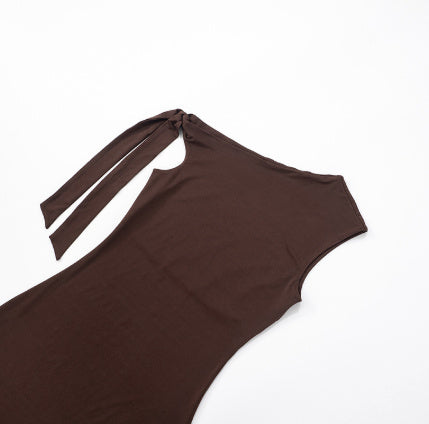 Chic One-Shoulder Lace-Up Midi Dress